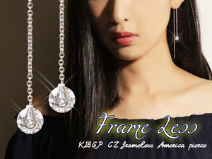 K18GP CZ diamond frame less american earrings /1.5ct/WG