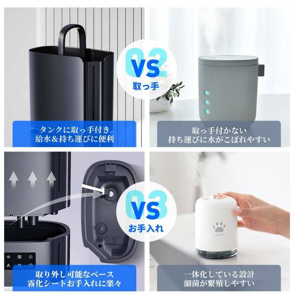 スタイリッシュなデザインの卓上加湿器 アロマオイル対応 42時間連続稼働