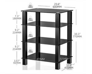 Northern Europe manner audio rack shelf strengthen glass open type black 4 step 