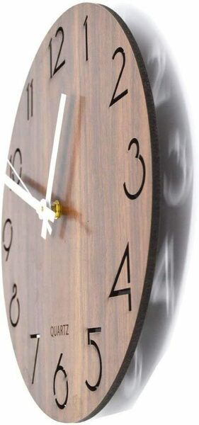 使いやすい 壁掛け時計 木製 サイレント連続秒針 透かし彫り アナログ 掛け時計