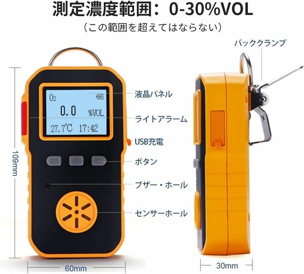 日常使い 酸素測定器 | 検知器 | O2濃度測定範囲 0-30%VOL | ガ