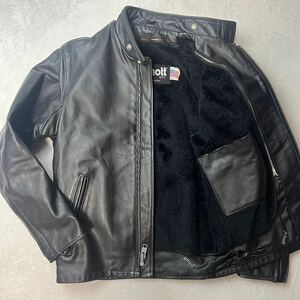  beautiful goods * Schott 641 single rider's jacket 36kau leather leather jacket original leather black black boa liner attaching USA made Schott Biker 