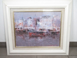 Art hand Auction 〓① Saburo Shimada Honfleur Painting Oil painting Signed Framed Authentic work by a highly acclaimed French artist, Painting, Oil painting, Nature, Landscape painting