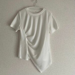 アシンメトリー ホワイト 半袖ワッフルTシャツ