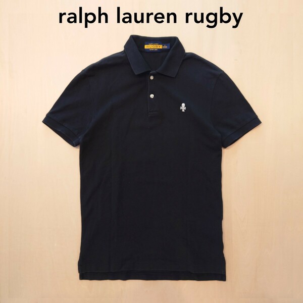 POLO RALPH LAUREN 半袖ポロシャツ rugby ブラック ロゴ刺繍 スカル ポロラルフローレン ラグビー サイズS 2405