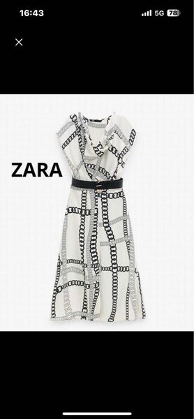 ZARA チェーンプリントワンピース　ホワイト　ロングワンピース　オケージョン