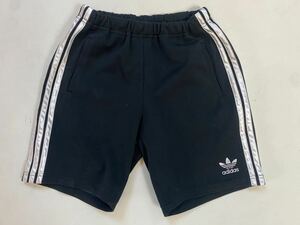 ■アディダス デサント製 ADIDAS ジャージ ハーフパンツ ブラック●３本ライン サイズM スポーツウェア ショートパンツ ウエストゴム