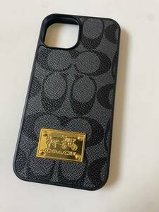 コーチ COACH 携帯電話ケース/スマホカバー シグネチャー柄 ラバー 黒×グレー 美品 縦14,8CM 横7,4CM