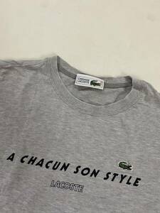 LACOSTE ラコステ ワニロゴ コットン プリント Tシャツ 半袖 サイズ40 レディース 刺繍ロゴ シンプル グレー