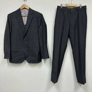 DORMEUIL ドーメル kamiya 神谷 シングル スーツ ノーベント ストライプ柄 グレー系 背抜き セットアップ ジャケット スラックス a27