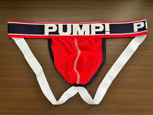 PUMP ジョックストラップ Lサイズ レッド　 ウエスト平置き35cm メッシュ ビキニブリーフ ケツワレ スポーツインナー