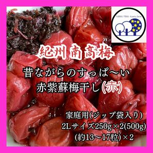 紀州南高梅 無添加昔ながらのすっぱい赤紫蘇梅干し2L 家庭用250g×2⑱