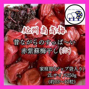 紀州南高梅 無添加昔ながらのすっぱい赤紫蘇梅干し2L 家庭用250g⑧