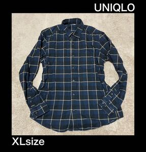 【万能カラー大きいサイズ】ユニクロチェックシャツ　XLサイズ　uniqlo ビッグサイズ　ネイビー　コットンボタンダウン ネルシャツ 