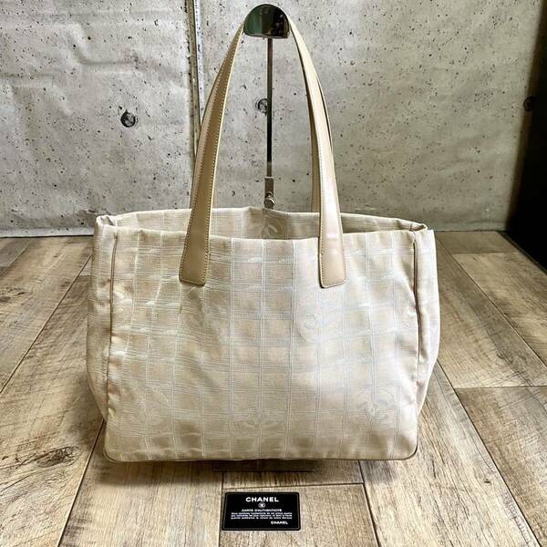 本物 CHANEL シャネル ニュートラベルライン トートバッグ ハンドバッグ ベージュ キャンバス ビジネス バッグ ヴィンテージ A4 レディース