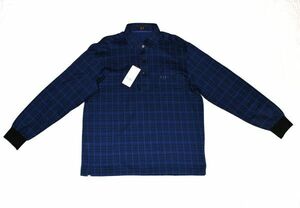 ★新品半額以下★DAKS GOLF定価26000円★ダックスロゴ刺繍がお洒落#目を引くモテる鮮やかなネイビー色チェックの長袖台襟シャツLL/175-185