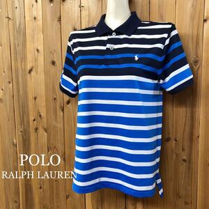 POLO RALPH LAUREN＊ポロ ラルフローレン レディース 半袖 ポロシャツ トップス ボーダー柄 ブルー系 ストレッチ 速乾 ゴルフ カジュアル