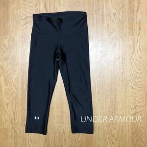 UNDER ARMOUR*アンダーアーマー レディースM コンプレッション HEATGEAR 黒 レギンス スパッツ タイツ 七分丈 トレーニング スポーツウェア