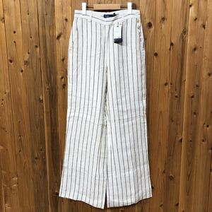 [ unused ]Polo by Ralph Lauren* Polo Ralph Lauren lady's 0 long pants bottoms wide pants linen pants stripe flax 100%