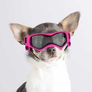 Enjoying 小型犬用ゴーグル UV保護 防風 防曇 犬メガネ 目を保護します、ソフトフレーム、ピンク