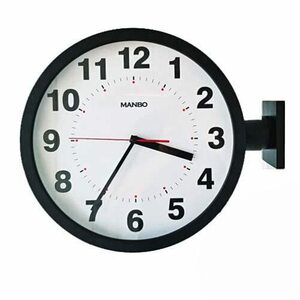 両面電波掛け時計 両面時計 manbo double face wall clock 文字盤の直径37.9cm ブラック おしゃれ両面掛け時計