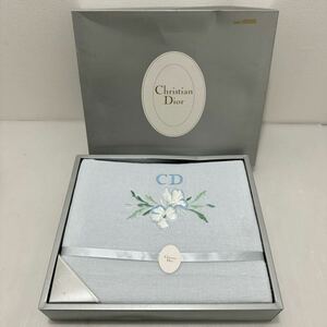 D(0418g2) ☆未使用 Christian Dior クリスチャンディオール タオルシーツ 140cm×240cm 綿100% ブルー 花刺繍 