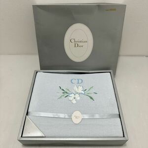 D(0418g2) ☆未使用 Christian Dior クリスチャンディオール タオルシーツ 140cm×240cm 綿100% ブルー 花刺繍