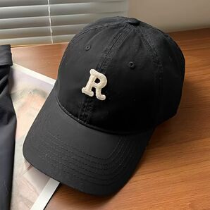 レディース ベースボールキャップ 帽子 ロゴ R カジュアル おしゃれ 黒 L