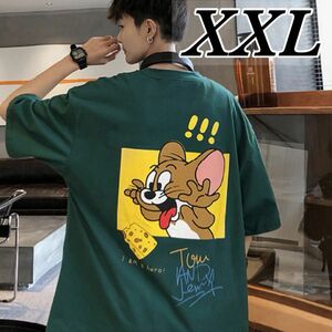 トムジェリ tシャツ 半袖 XXL グリーン アメコミ ユニセックス 人気 カジュアル ストリート 韓国系 ダンス系 原宿系 ペア