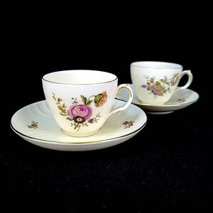 ●良品 ◆ ロイヤルコペンハーゲン RoyalCopenhagen フリセンボー　花柄　金彩 カップ&ソーサー　2客　ペア デンマーク製 廃盤　希少　レア