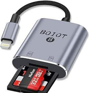 【2023新版 MFi認証品】BOIOT iPhone SDカードリーダー 2 in 1 Lighting SD/TFカードカメラ