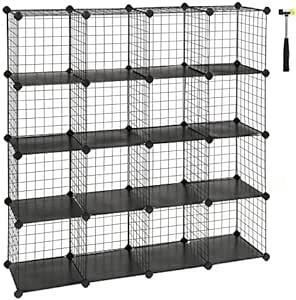 SONGMICS メタルラック ワイヤー収納ラック 整理棚 ワイヤーボックス DIY可能 16ラック 30×30×30cm 収納棚