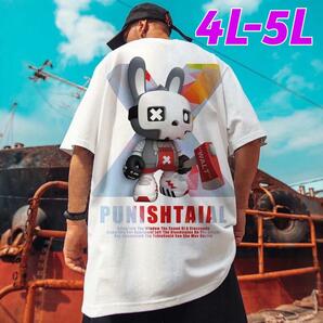 4L-5L 大きいサイズ Tシャツ うさぎ X オーバーサイズ ストリート 白