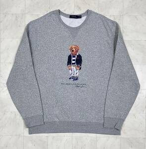 【美品】POLO RALPH LAUREN ポロラルフローレンPOLO BEAR ポロベアー フロントプリント スウェット シャツ 裏起毛 XLサイズ グレー