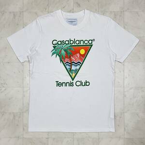 CASABLANCA カサブランカTennis Club テニスクラブ トライアングルプリント Tシャツ Mサイズ ホワイト ※薄いシミあり※