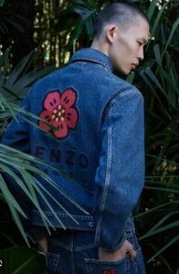 【新品】KENZO PARIS ケンゾー【EMBROID DENIM JACKET】エンブロイド デニム ジャケット ボケフラワー刺繍 サイズ：S ブルー×レッド