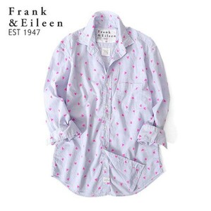 FRANK＆EILEEN フランクアンドアイリーン　ハート プリント ロングスリーブシャツ　Lサイズ　ブルー×ピンク