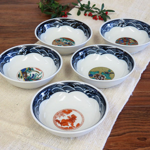 【即決】送料無料！九谷焼 小鉢5個セット 時代絵　陶器 和食器 鉢物 伝統工芸 和柄 美品 新品 未使用