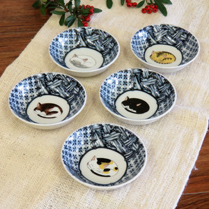 【即決】九谷焼 小鉢5個セット 眠り猫　陶器 和食器 鉢物 伝統工芸 和柄 美品 新品 未使用