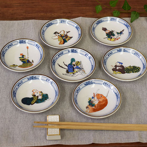 【即決】九谷焼 豆皿7枚セット 七福神　陶器 和食器 お皿 伝統工芸 和柄 美品 新品 未使用