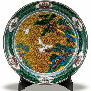 【即決】送料無料！九谷焼 12号 飾皿 吉田屋鶴 木箱入り 共箱 陶器 絵皿 置物 日本製 ブランド 伝統工芸品 美品 新品 未使用