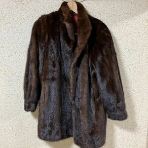 高級毛皮 ダークミンク ◆セミロングコート 80cm丈 ◆ダークブラウン ◆毛皮 コート ブラウン コレクター　古着