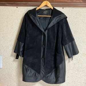コート ブラック アウター レザージャケット フードあり　古着　コレクター　伊万里　婦人　青山　サイズ9 