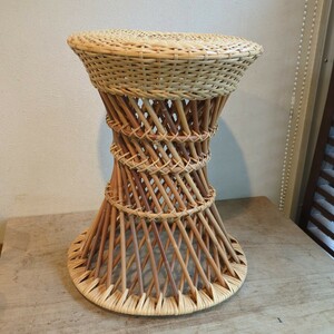 レトロ　スツール　丸椅子　藤　美品　椅子　腰掛け チェア　木製