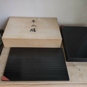 卓上膳　木製　茶道具　懐石料理　５枚　美品　木箱　お盆　角盆　漆器