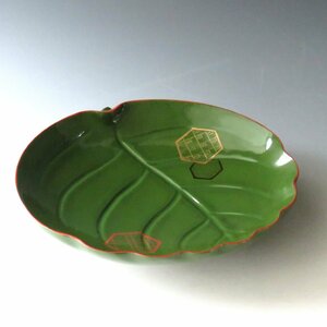 ◆◇木製堅地 葉文彫 盛皿 1枚 1940年頃 lacquer ware◇◆和食器 dby9588-R