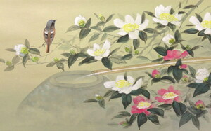 Art hand Auction JY1483◆◇ Hanging scroll by Shosen Tanaka, Camellia, Shakuhachi Horizontal, New Hanging Scroll by a Contemporary Artist◇◆Winter, Everyday Hanging, Japanese Painting, Painting, Japanese painting, Flowers and Birds, Wildlife