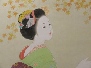 Art hand Auction JY1335◆◇ Hanging scroll by Emi Yasuno, Autumn leaves, Shakuhachi horizontal, new hanging scroll by a contemporary artist◇◆ Early autumn, late autumn, genre painting, portrait painting, Japanese painting, portrait of a beautiful woman, Painting, Japanese painting, person, Bodhisattva