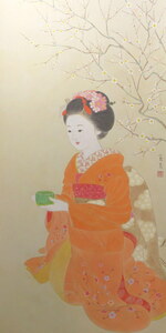 Art hand Auction JY1406◆◇ 安野偉美挂轴, 梅花节, 身高150cm, 当代艺术家的新作挂轴 ◇◆ 风俗画, 人物画, 日本画, 肖像画, 绘画, 日本画, 花鸟, 野生动物