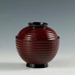 ◆◇近・現代工芸 能登輪島塗 (Wajima lacquerware/Ishikawa) 布貼本堅地 木締め(筋彫) 吸物椀 4客揃 箱なし◇◆懐石道具 和食器 dy13055-eの画像2